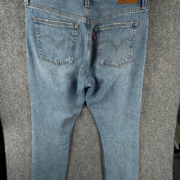 Levis Premium 501s Jeans Blue Denim Distressed Button Fly Women Straight Crop - Picture 10 of 16